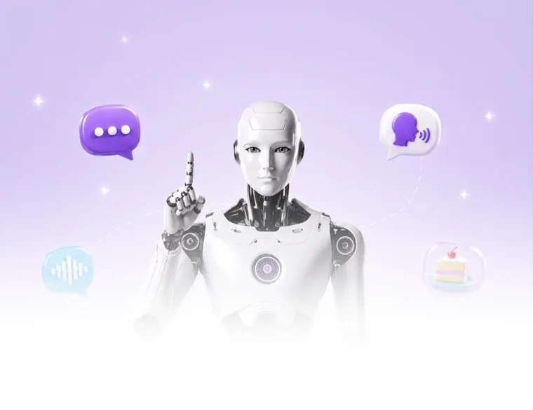 Lexi, the AI tutor, surrounded by chat, speaking and listening bubbles